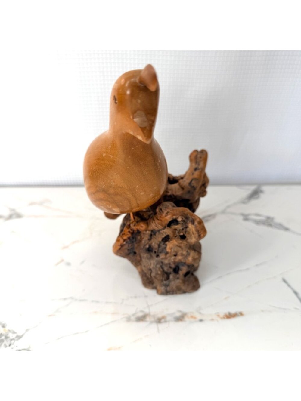 Hand-Carved Wooden Quail Figurine On Natural Burl Wood Base - Rustic Home Décor - Picture 2 of 11